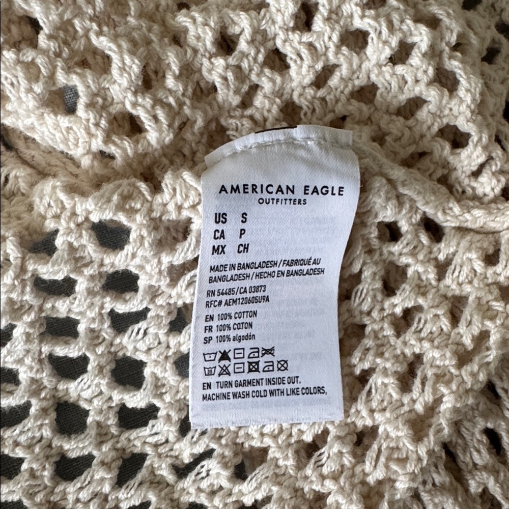 American Eagle Outfitters Open-Knit Tie-Front Cardigan in Beige S - Picture 6 of 8